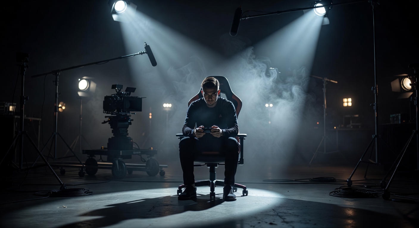 Cinematic spotlight and film studio atmosphere